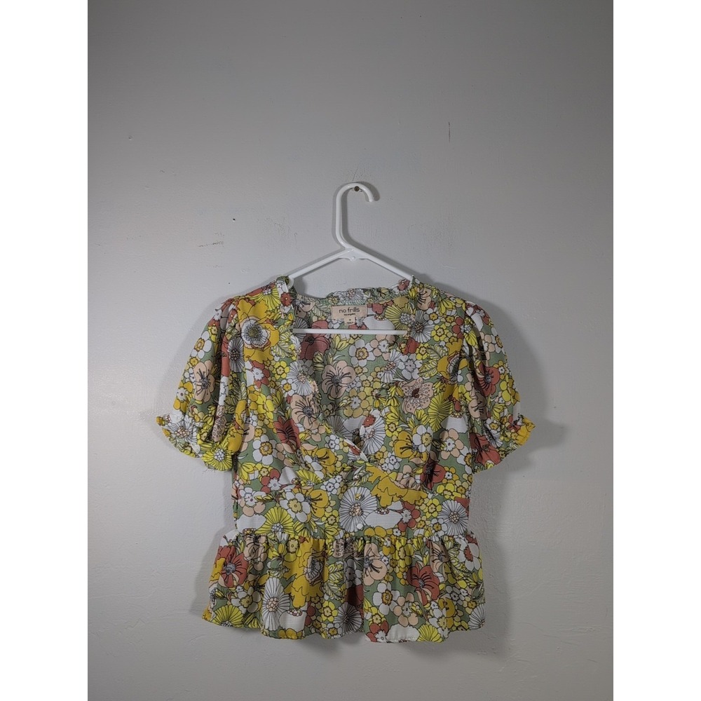 No Frills funky flower peplum‎ cropped top Medium